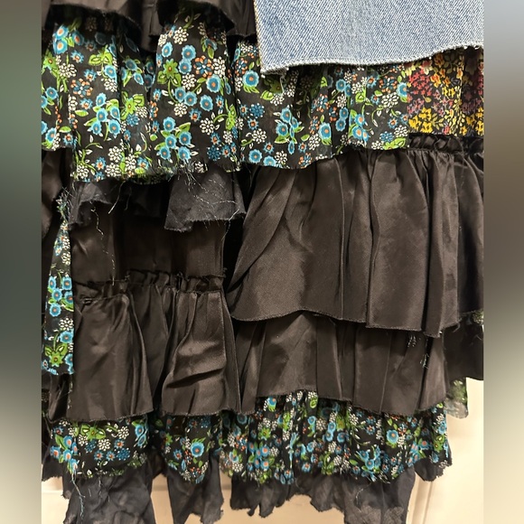 Free People Long Modest Denim Jean Ruffle Embroidered Skirt 34/31 NWOT tic toc - Picture 11 of 11